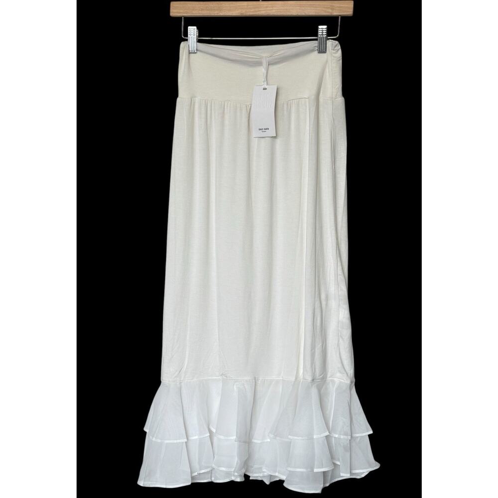 Grace Karin Slip Skirt Dress Extender Size M Ivory Ruffled Underskirt Pencil New